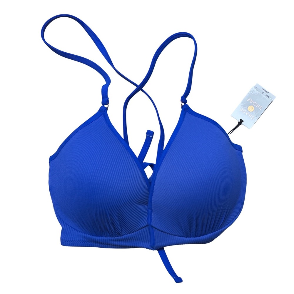 Shade & Shore Dream Ribbed Push Up Bikini Top Cobalt Blue 38C Underwire NWT